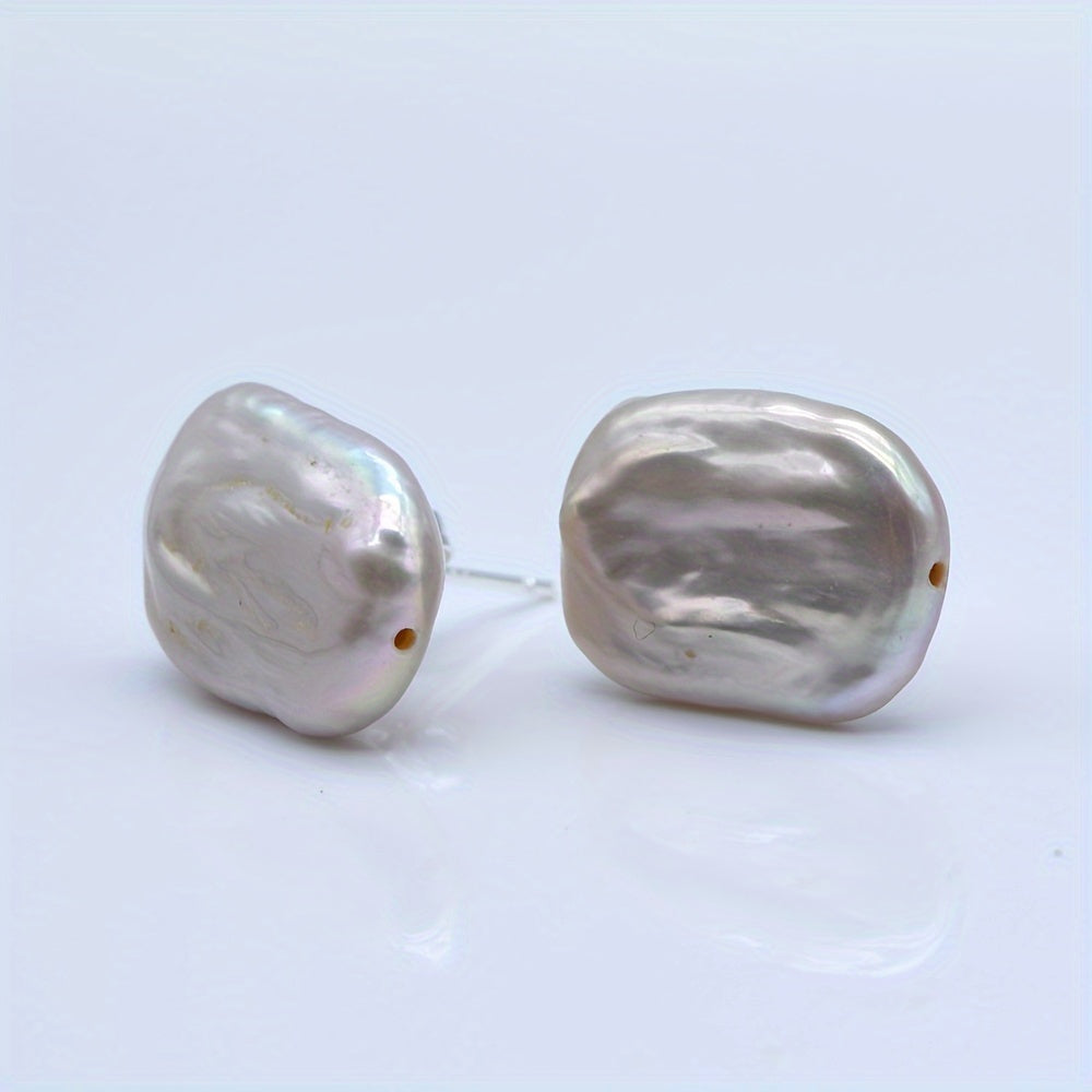 Stylish Baroque Pearl Stud Earrings - Made with Natural Freshwater Pearls, Silvery-Plated S925, and Nickel-Free Copper Posts Perfect for Everyday Wear