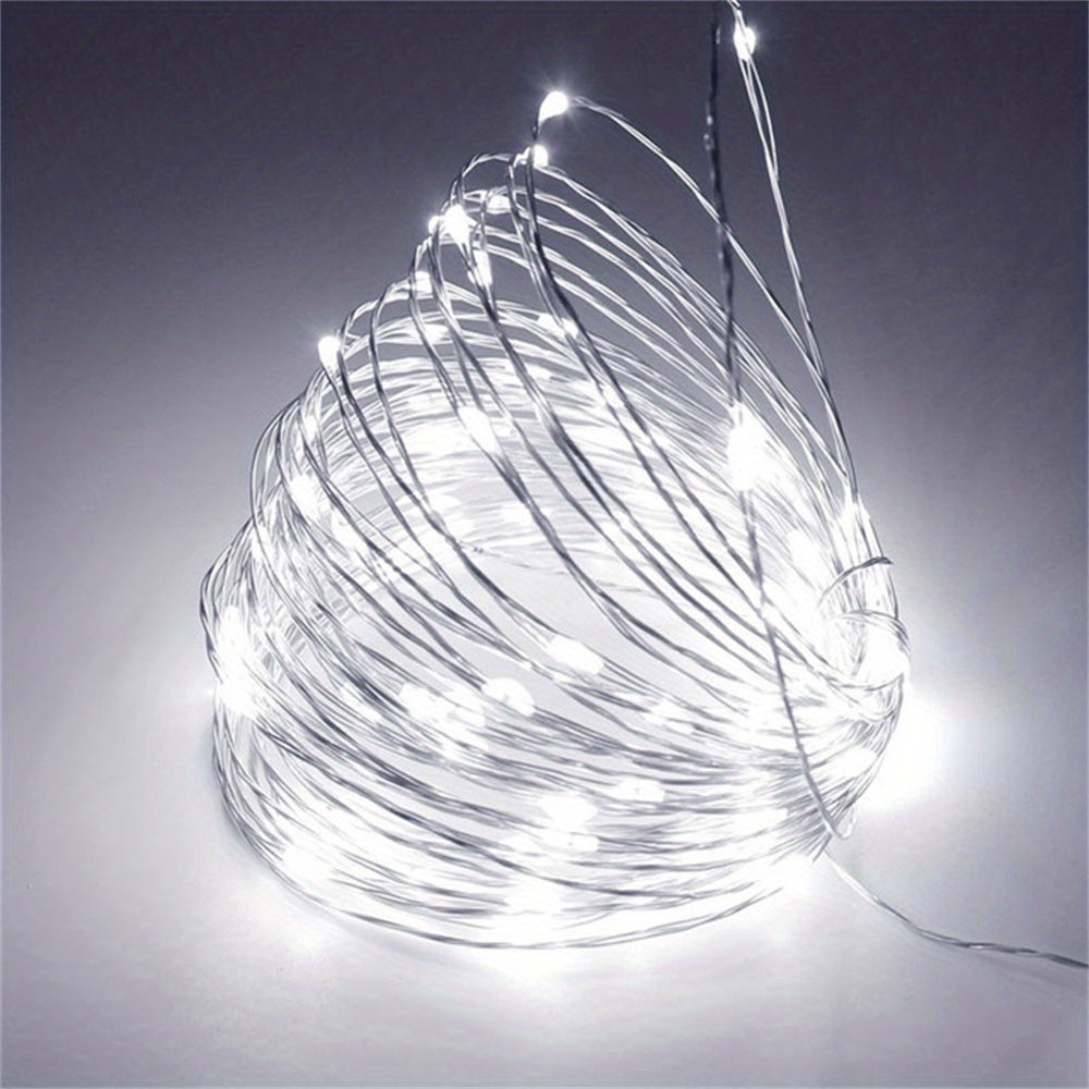 Battery-powered 20/50/100 LED warm white fairy lights on copper wire with blinking effect, ideal for home decor and special occasions like weddings, Christmas, and Valentine's Day - no plug, switch control.