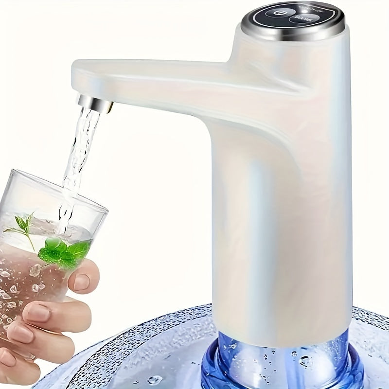 Electric water bottle pump for 5.68-18.93 L jugs, rechargeable via USB, suitable for home, office, and dorm use.