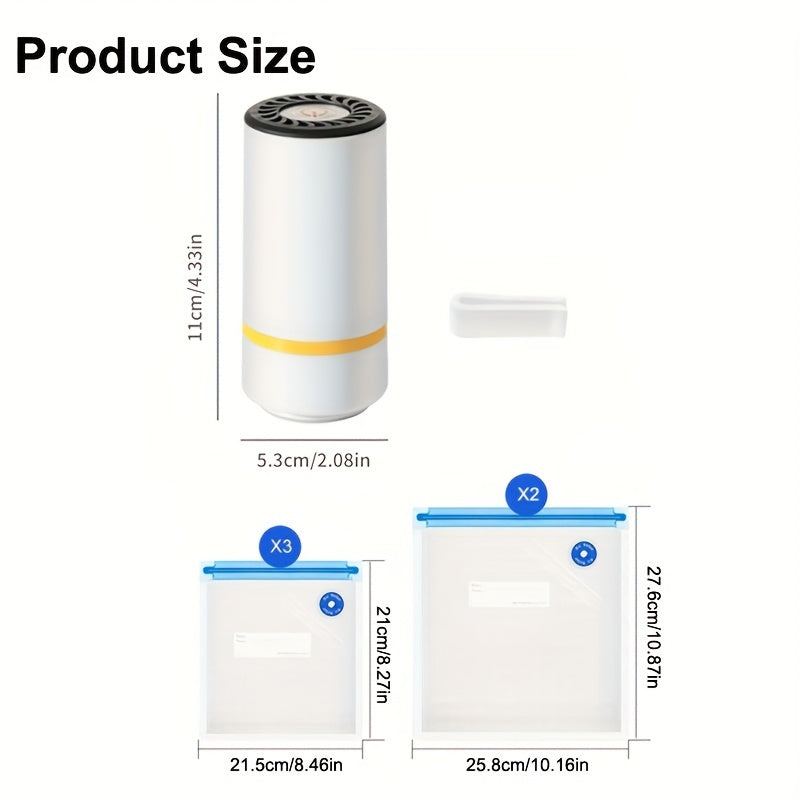 Portable Electric Vacuum Sealer for Food Storage, USB Rechargeable Pump with 5 Reusable Sealer Bags