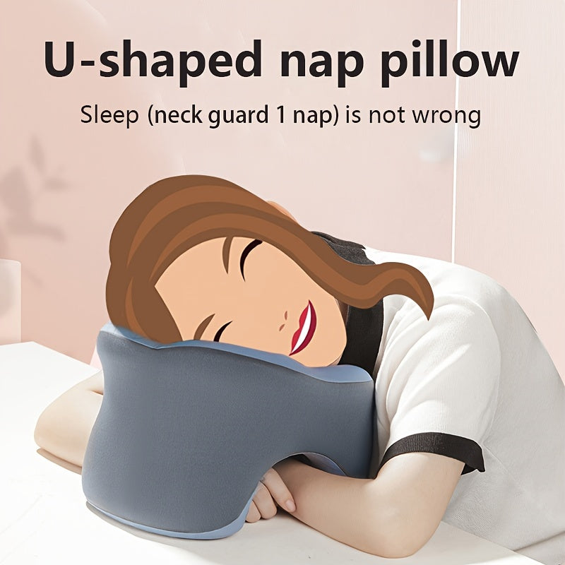 Memory Foam Core U-Shaped Pillow for Travel, Camping, and Office Use, Provides Neck and Cervical Support. Can be used on Airplanes, Cars, and at Home. Great for Face-Down Sleeping.