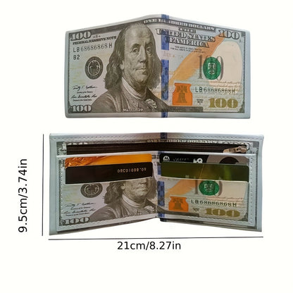 Retro dollar bill wallet with PU leather, credit card holder, zippered coin pouch, and foldable design for men.