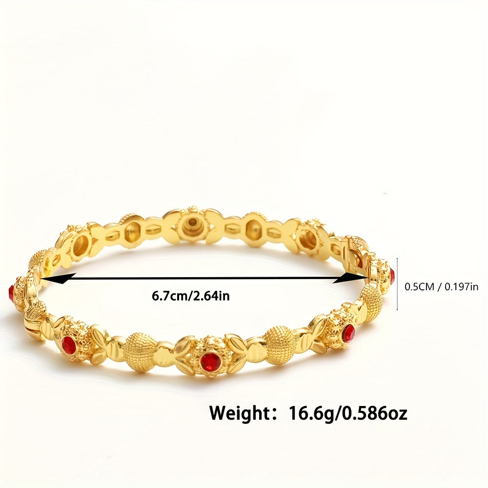 Luxurious 4-Piece Gold-Tone Cuff Set adorned with Red Artificial Crystals for Women - Made of Copper, Unplated, Perfect for Mardi Gras Day, Elegant and Sophisticated, Suitable for All Seasons, Features an Open Cuff Design ideal for Daily and Vacation