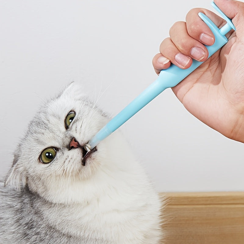 Effortless pet medicine syringe for cats, bite-proof and stress-free dispenser for pills and liquids, progressive design to prevent biting.