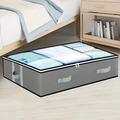 Large foldable storage bag with handles and a visible window, perfect for storing clothes, books, toys, blankets, and bedding. This reusable box is a great household space saver organizer for under the bed, in the closet, wardrobe, bedroom, or dorm room.