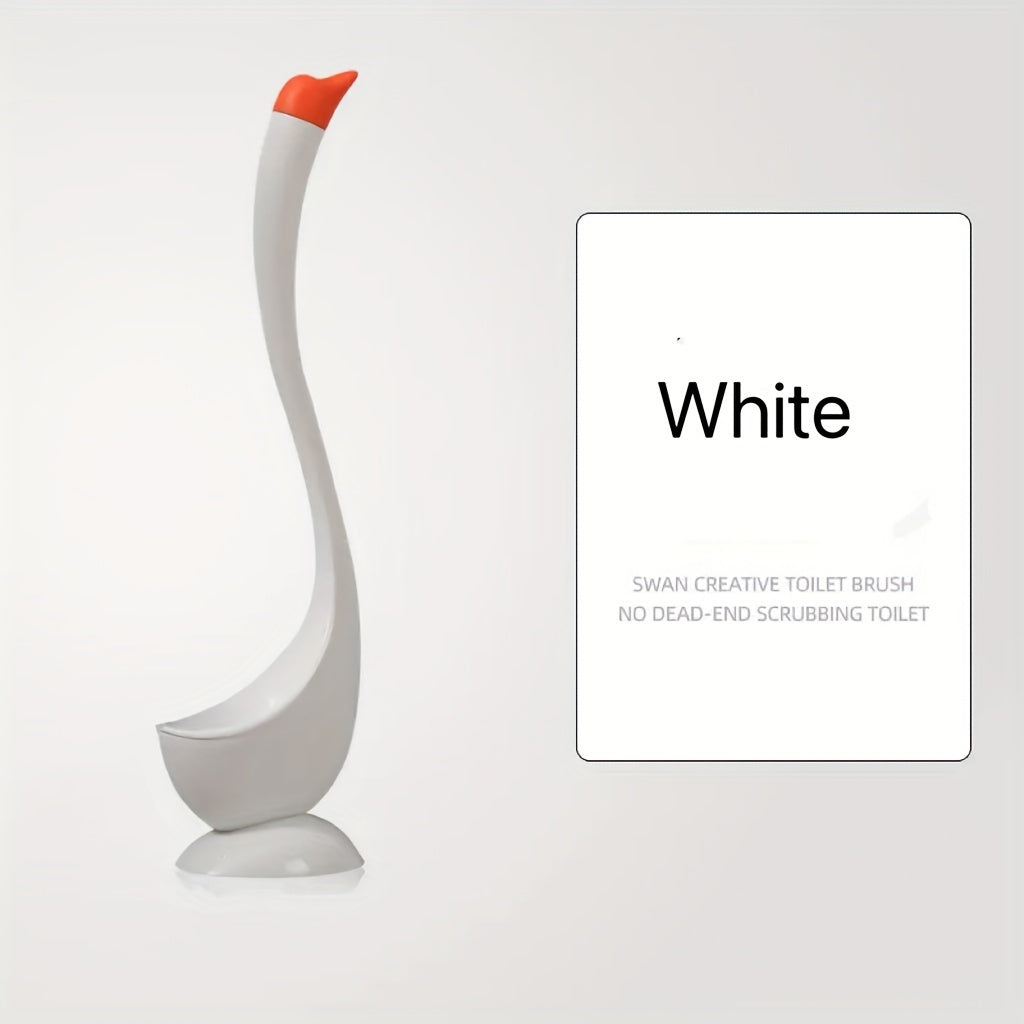 Swan-shaped toilet brush and holder made of durable plastic, freestanding with efficient cleaning design for stylish bathrooms.