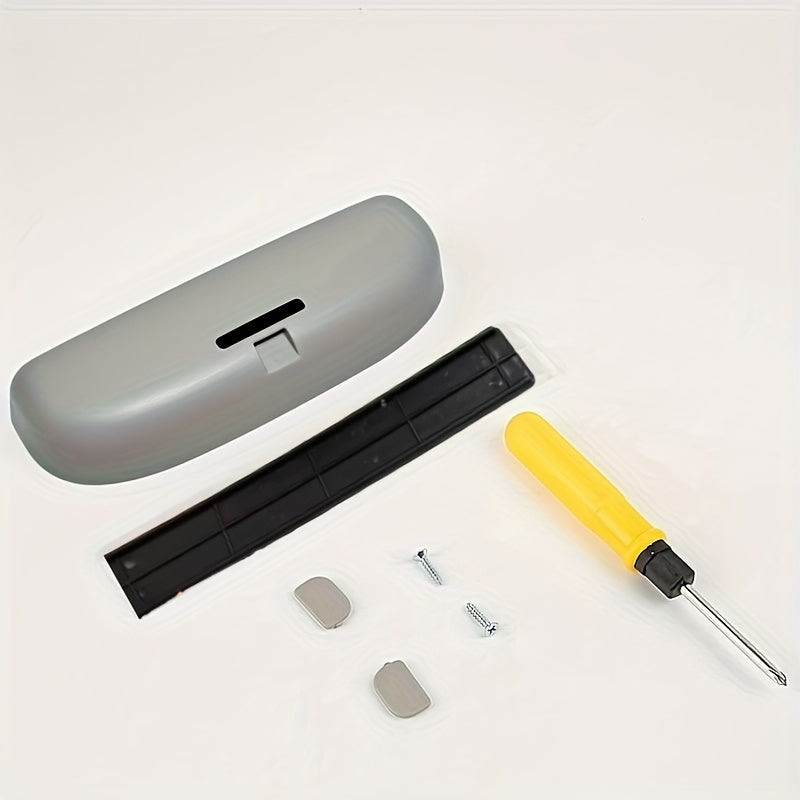 Car interior glasses case without original handle, modified for easy installation without damage.