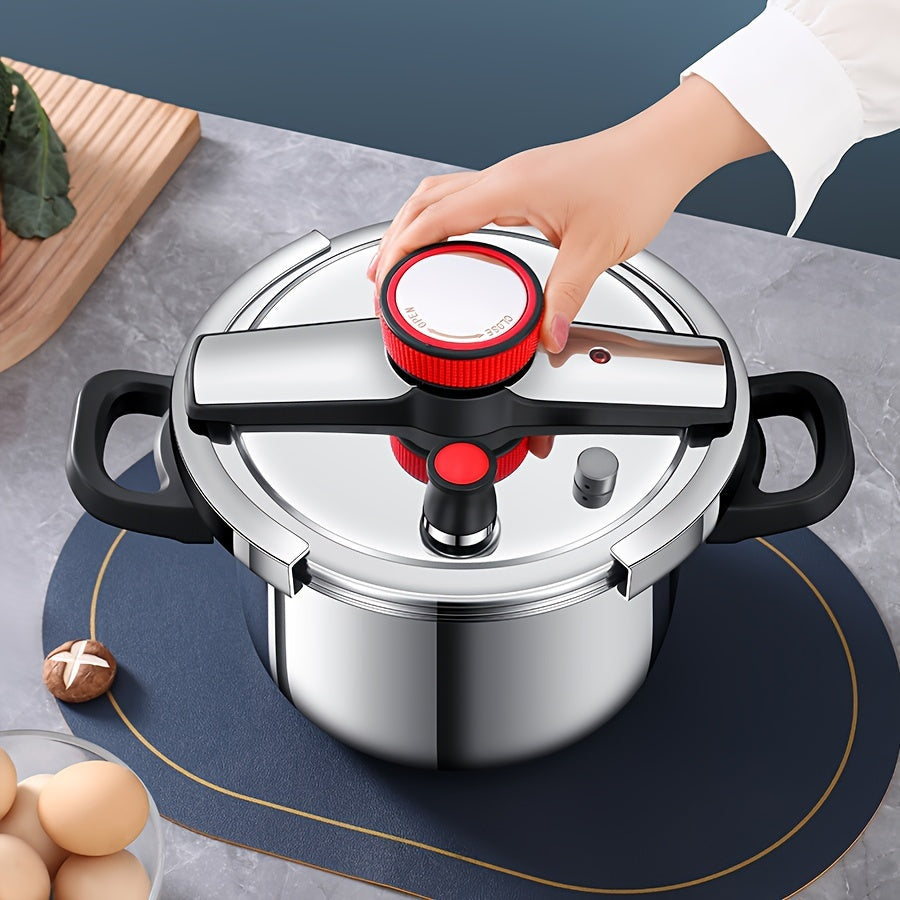 Compact Stainless Steel Pressure Cooker with Secure Latch - Effortless Lid Release, Small Size, Traditional Pressure Pot for Fast Meal Prep.