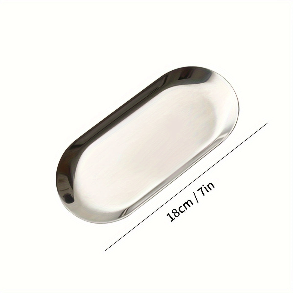 Oval-shaped stainless steel food tray for breakfast in kitchen or restaurant.