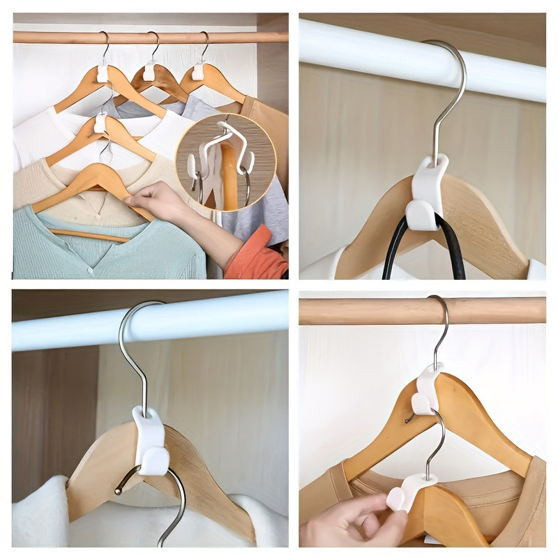 20pcs stackable plastic hooks for wardrobe organization - space-saving, wall-mounted clothing hanger connectors.