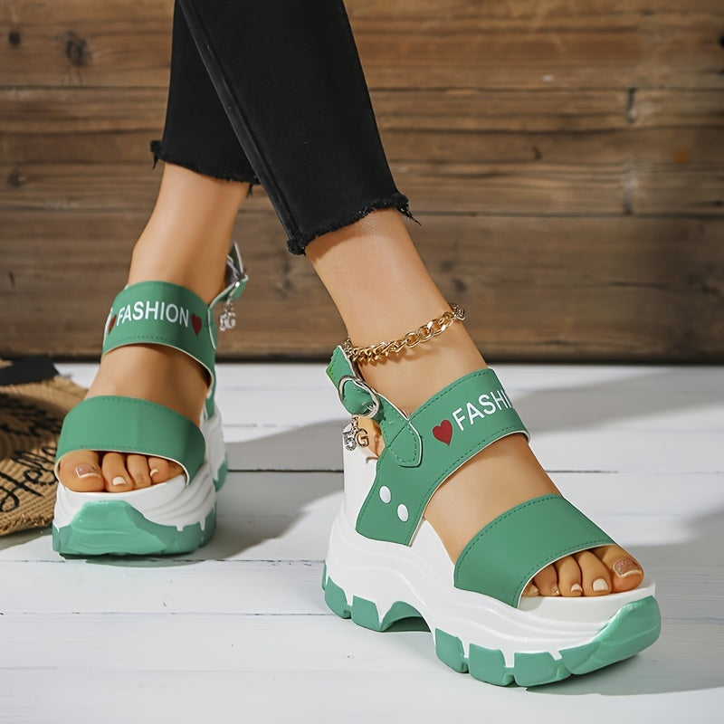 Women's Wedge Heeled Sandals with Ankle Strap and Metal Buckle, Fashionable Casual Footwear