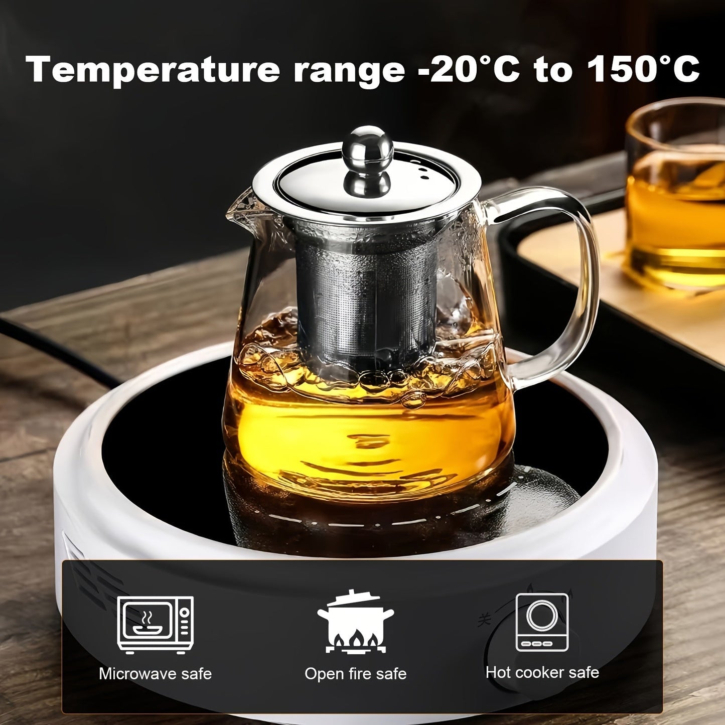 Stylish 450ml Glass Teapot with Stainless Steel Infuser and Lid - Ideal for Loose Leaf Tea, Herbal Blends, and Fruit Infusions. This Teapot is Strong and Beautiful, Features Dual Strainers for Better Brewing, and Includes a Tea Infuser.