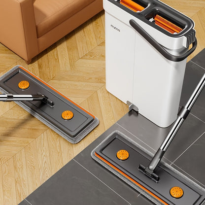 The Joybos Self-Wringing Flat Mop and Bucket System comes with 2 Microfiber Pads and a 360° Rotatable Mop Head for scratch-free dust removal. This hands-free system allows for washing of floors, walls, glass, furniture, and carpets without the need for