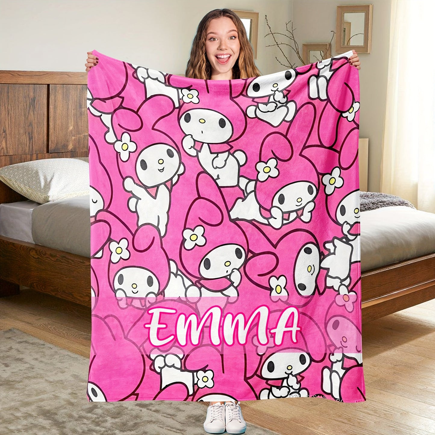 Stay Warm and Cozy with the Sanrio Melody Ultra-Soft Flannel Throw Blanket - Ideal for All Seasons, Featuring a Vibrant Digital Print, Great for Camping or Snuggling Up in Bed