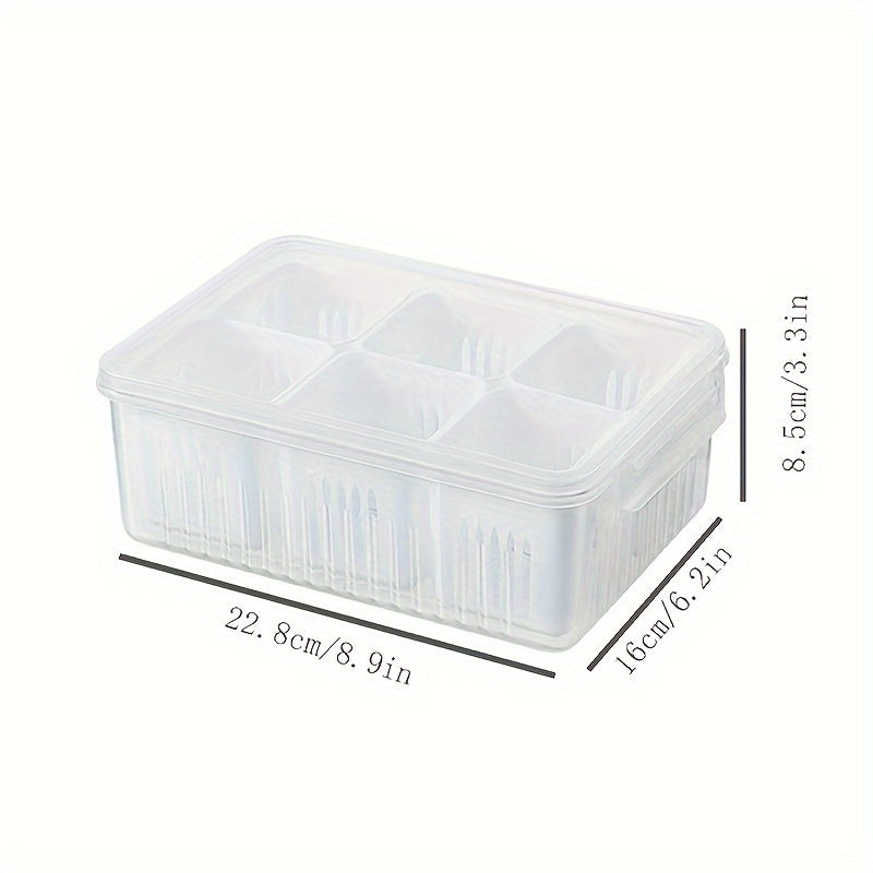 This kitchen storage box is a versatile 6-in-1 solution for keeping onions, ginger, and garlic fresh, as well as serving as a refrigerator fresh-keeping box and a fruit food draining box.