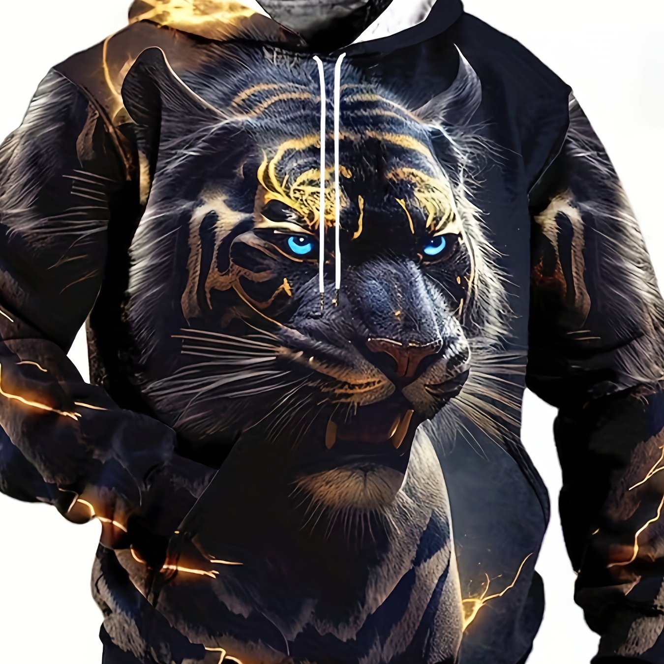 Oversized tiger print hooded sweatshirt for plus size men. Great for autumn/winter.