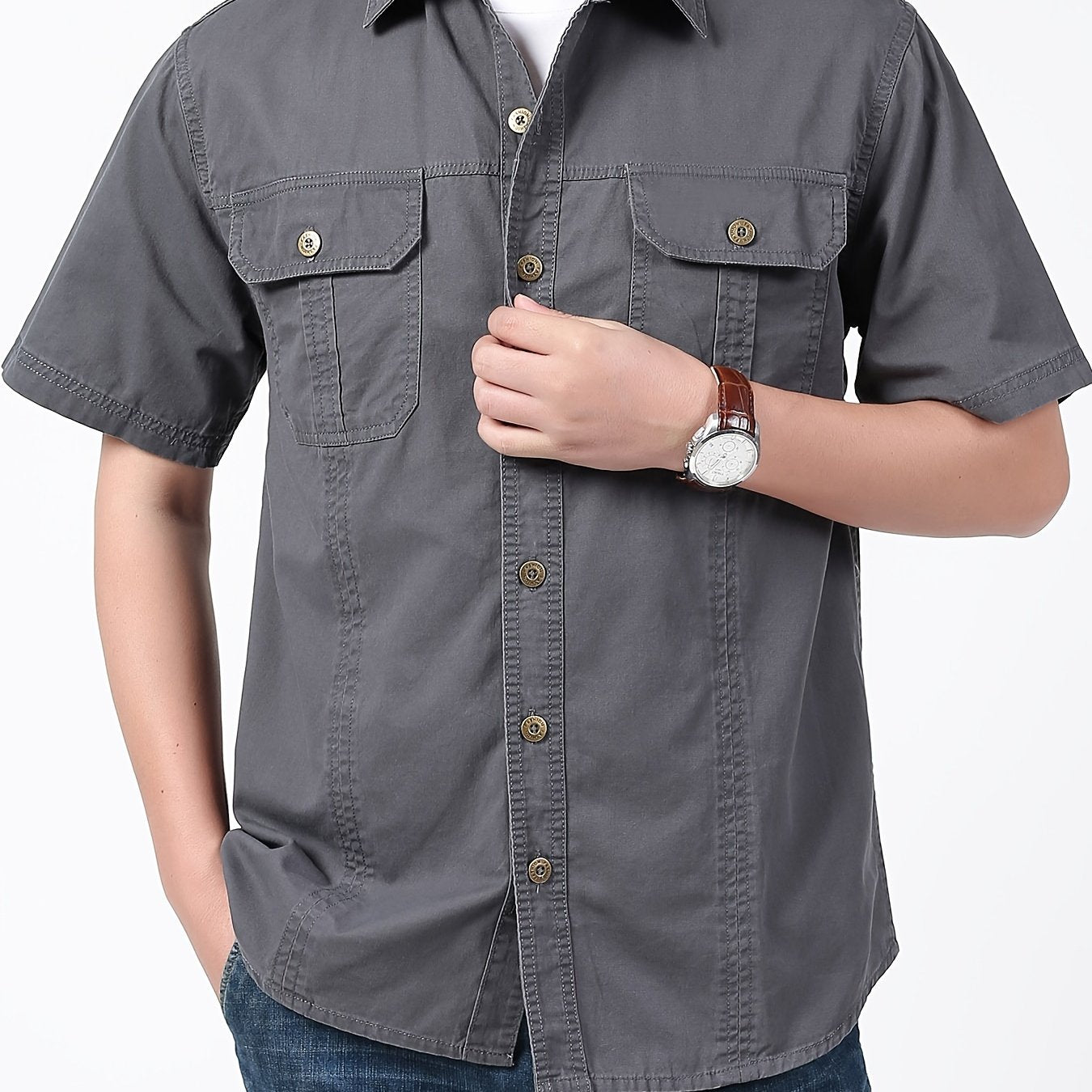 New summer men's cotton casual short-sleeved shirt