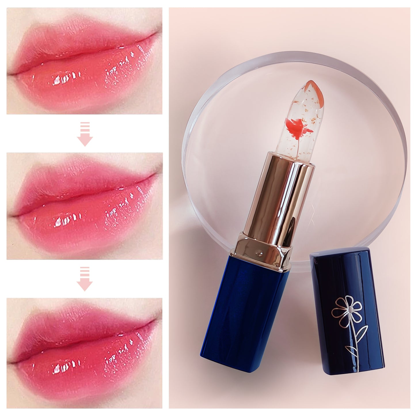 Mirsist Hydrating Flower Jelly Lipstick: Water-resistant, matte effect for all skin types. Nourishing day and night repair in pink tone, lightweight ≤300g.