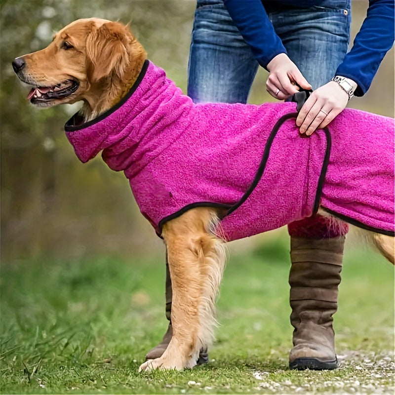 Warm fleece-lined dog hoodie for all breeds, ideal for colder seasons, hand wash only.