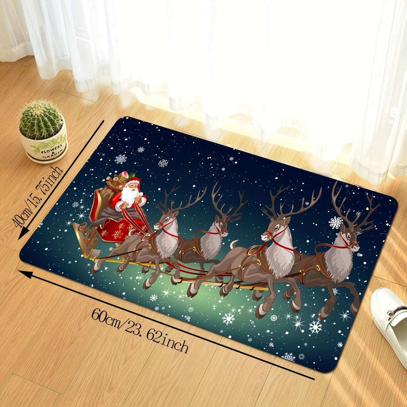 Get into the holiday spirit with our Merry Christmas American Pattern Area Rug! This versatile rug can be used as a home indoor carpet, bathroom non-slip mat, doorway entrance pad, or kitchen stain-resistant absorbent carpet. The festive holiday design