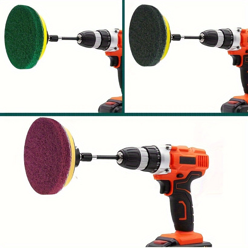 Set of 27 pieces, Power Scrubber Pads Drill Brush Attachment, 10.16 cm Headlight Restoration Kit Drill Brush Scouring Pads for Kitchen, Bathroom, Grout, Carpet, Shower, Tub, Grill, Tile, Sanding. Drill not included. Includes cleaning supplies and tools.