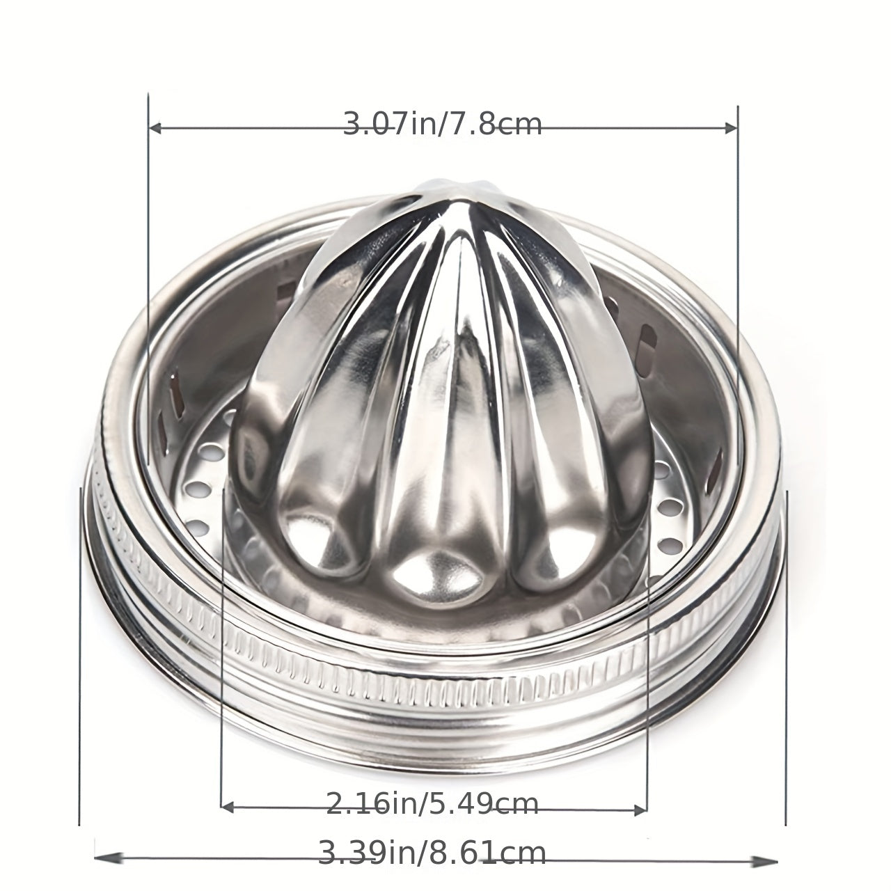 Stainless Steel Citrus Juicer Cover with 1pc Reusable Wide Mouth Lid for Mason Jars, Food Containers, and Cans - Metal Juicing Tool - Kitchen Supplies - 7.8*5.49*8.61cm/3.07*2.16*3.39inch