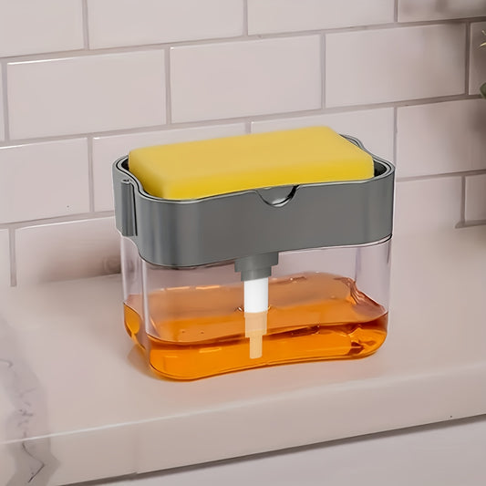 Modern ABS plastic dish soap dispenser with sponge holder, hand wash only, lightweight kitchen sink accessory with space-themed design.