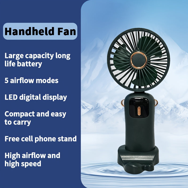 Mini Fan with LED Display - Rechargeable via USB, Silent Operation for Desk & Travel, Sturdy & Refreshing, Great for School, Camping, Fishing - Ideal for Birthday and Valentine's Day Presents