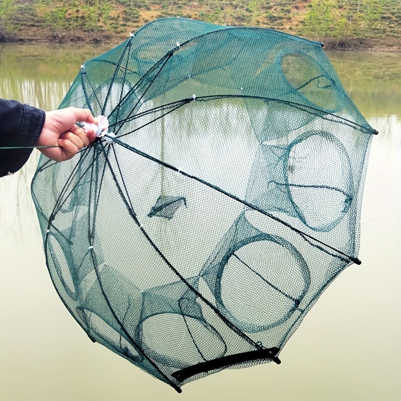 Foldable hexagonal fishing net with 1pc and 4/6/8/10 holes for catching minnow, crayfish, and crabs effortlessly.