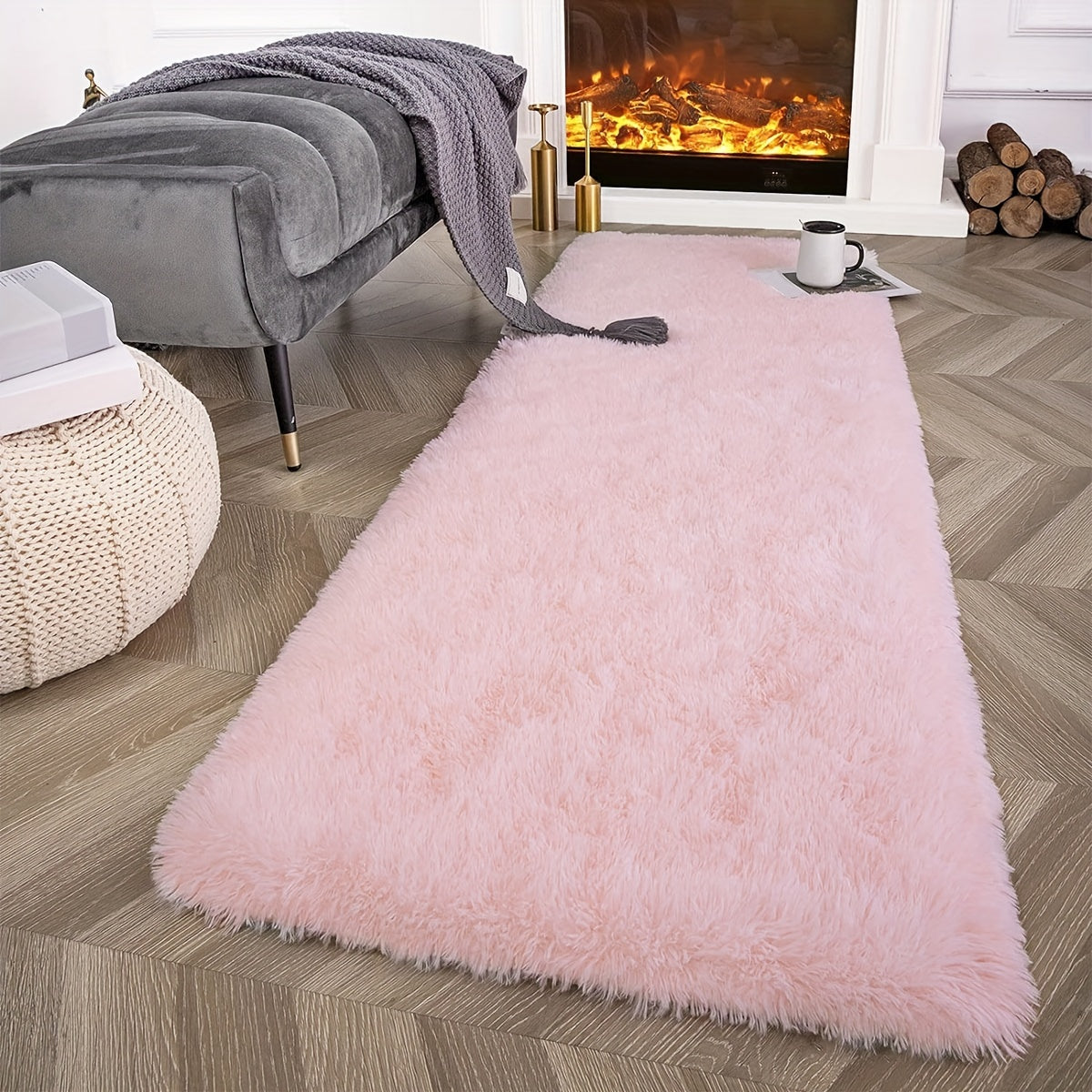 Luxurious Pink Shaggy Area Mat - Soft and Absorbent Mat for Bedroom and Living Room Decor, Polyester Material, Non-Slip, Machine-Made, Perfect for Any Holiday, Living Room Rug