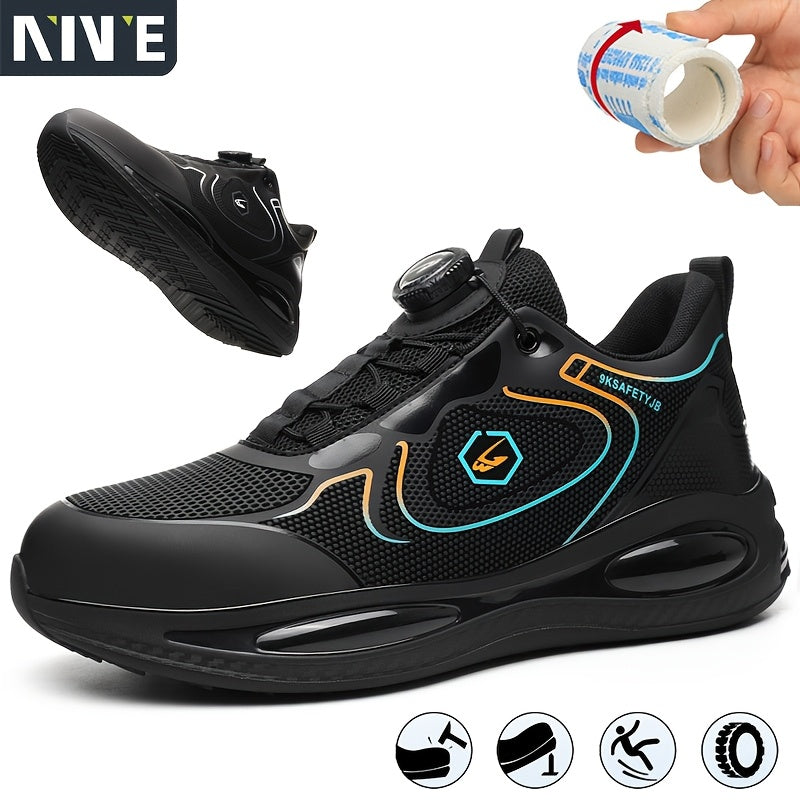 NIve Men's Safety Sneakers: Rotating Button, Breathable Mesh, EVA Sole, Low-Top Work Shoes, Anti-Smash & Puncture Resistant, All-Season Workwear & Stylish Protection