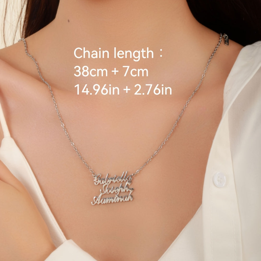 Personalized Stainless Steel Multi-Name Necklace with Custom Family Members' English Letter Pendants