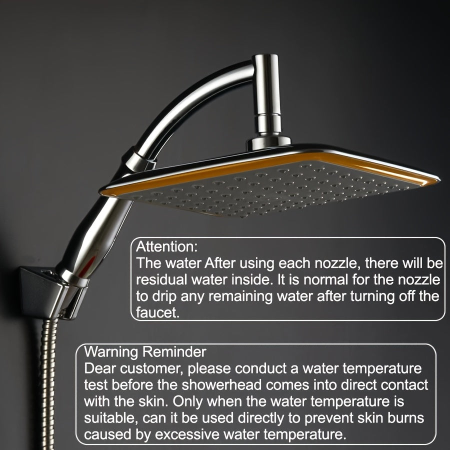 22.86 cm ABS chrome rainfall shower head with water-saving feature. Includes extension arm and hand-held option. Thin design with top spray function. Perfect for bathroom.