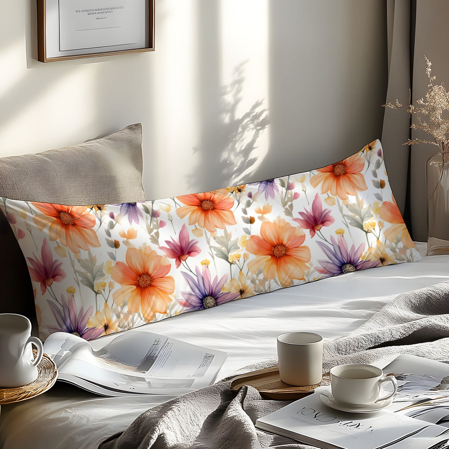 Orange Floral 3D Print Pillowcase, Made with Soft Skin-Friendly Fabric, Machine Washable and Envelope Closure. Perfect for Bedroom, Guest Room, or Hotel. Ready to Gift.