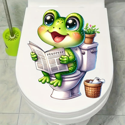 1 Whimsy Frog Toilet Tank Decal with Self-Adhesive, Animal Print Semi-Glossy Finish, Square Shape for Plastic Surfaces, Single Use Home Decor