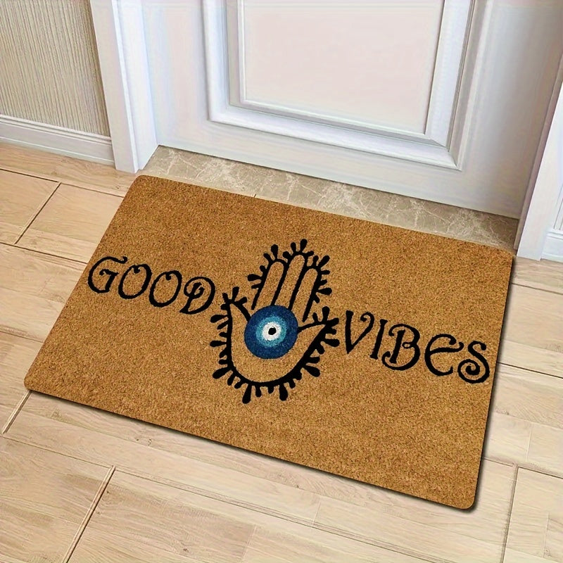 Durable Polyester Evil Eye Welcome Door Mat with Non-Slip Backing - Easy to Clean Entrance Rug for Indoor and Outdoor Use, Stain Resistant