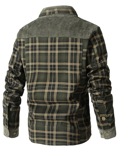 Casual polyester plaid jacket for men, perfect for Fall/Winter weekends.