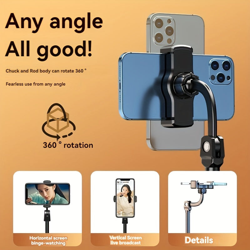 Adjustable mobile phone holder with 360-degree rotation, foldable, stable, and portable design.