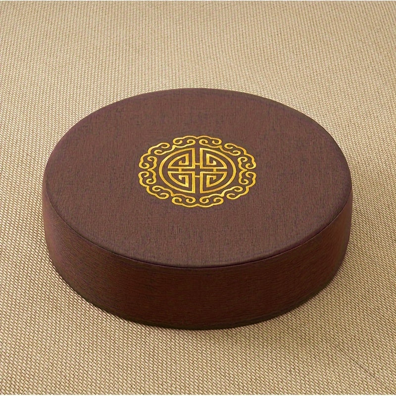 Round pouf Tatami floor pillow with non-electrical comfort design, featuring 1 piece of traditional woven fabric sponge padding for meditation.