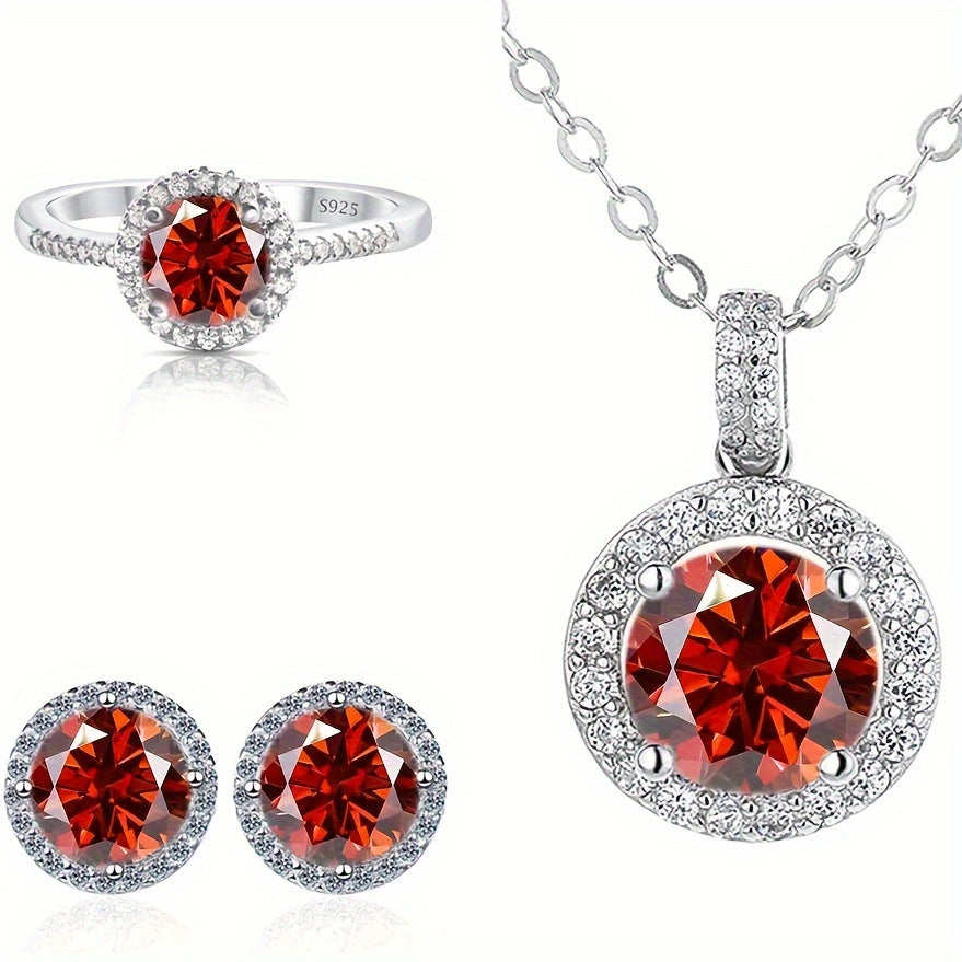 The Gems Lady multi-piece set includes a 4-piece set featuring a 1 carat moissanite four-prong pendant and earrings, as well as an exquisite S925 pure silvery ring. This set is perfect for elegant daily wear and makes a thoughtful gift for family