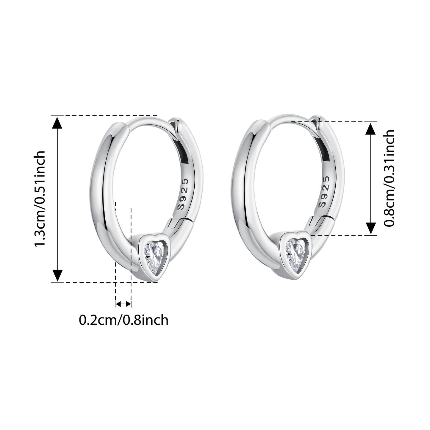 Stylish 925 Sterling Silver Hoop Earrings featuring a Glittering Cubic Zirconia Heart - Safe for Sensitive Skin, Great for Special Occasions & Everyday Wear - A Thoughtful Valentine's Day Present, Adorable Korean Inspired Earrings, Lightweight and