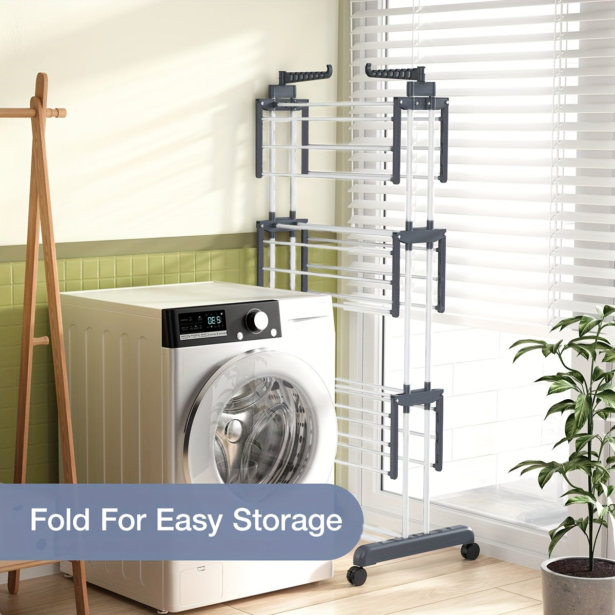 A versatile drying solution featuring a three-tiered drying rack, adjustable rolling laundry rack with a foldable drying rod, and a large clothes dryer on wheels. Perfect for indoor and outdoor use, these drying racks make the perfect back-to-school