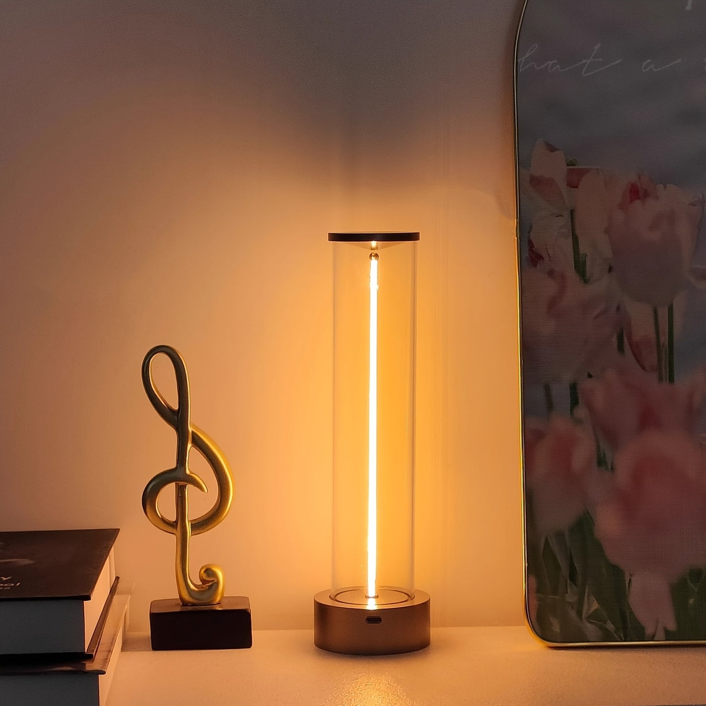 Rechargeable touch-controlled bedside lamp with 3 dimmable levels, USB powered, perfect for multiple rooms.