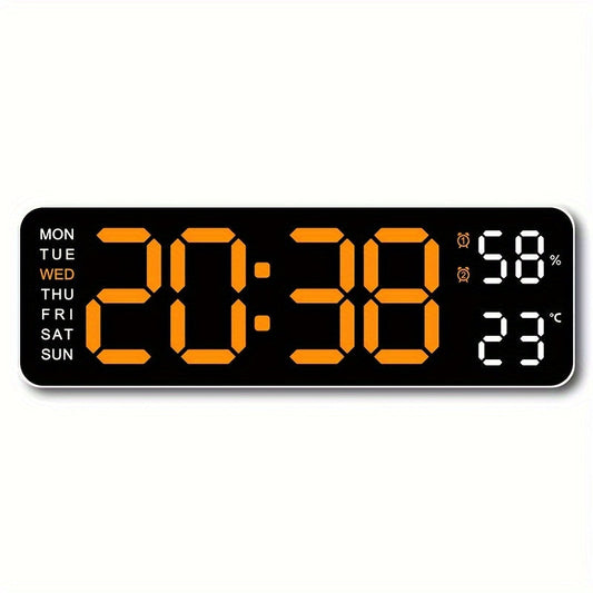 Digital Wall Clock with Indoor Temperature and Large Screen Display, perfect for a Nordic, Simple Living Room. Features LED Alarm and can be used on both walls and desks.