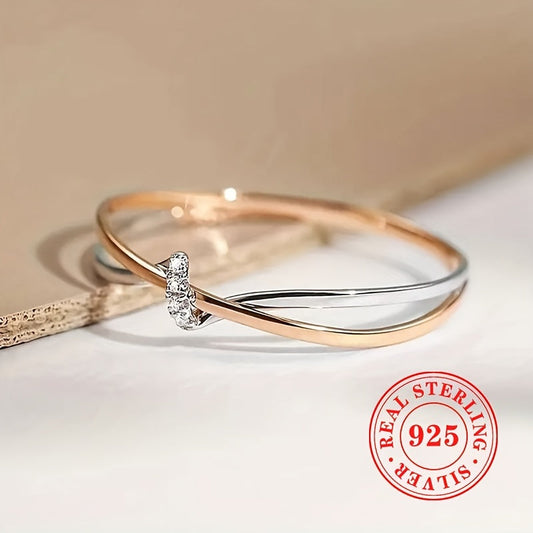 925 Sterling Silver Twist Band Ring with Dainty Zirconia Inlay - Elegant and Leisurely Style For Women's Everyday Wear