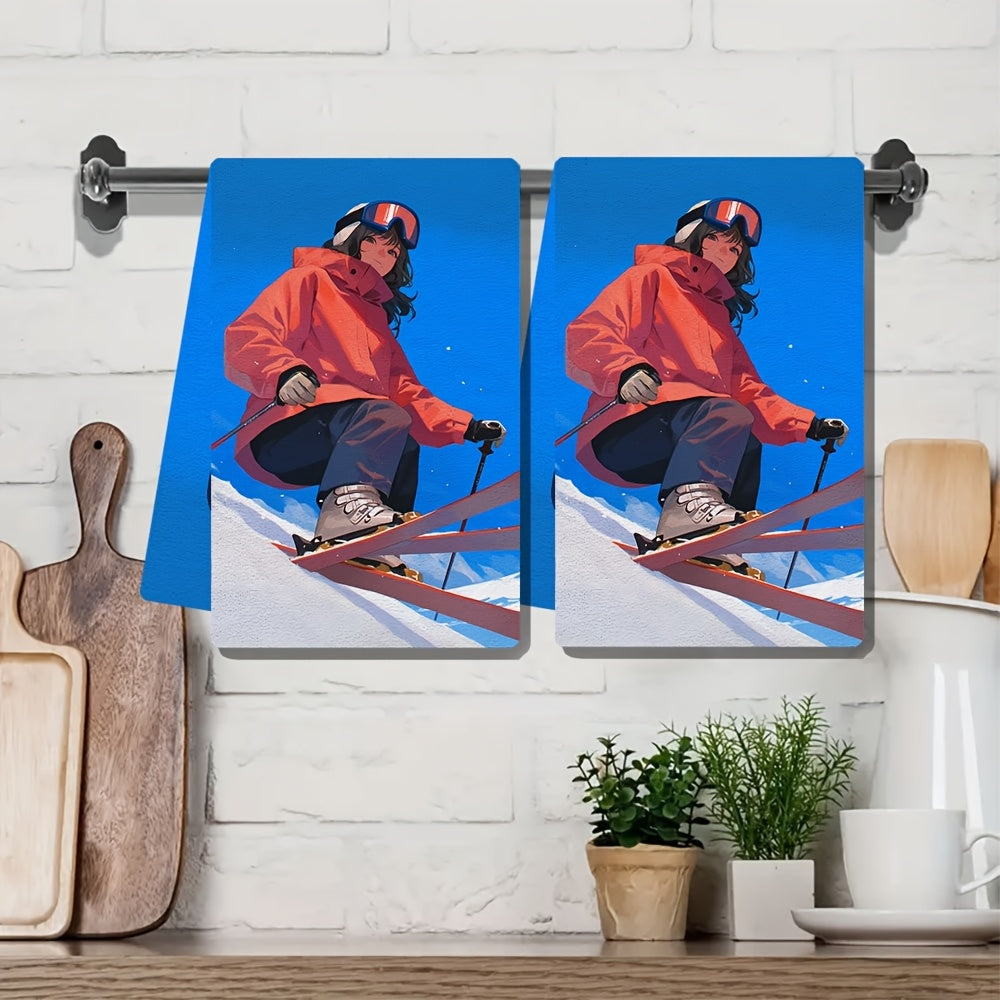 Set of 2 Ultra Soft Kitchen Towels, Perfect for a Day of Skiing or Snowboarding in the Mountains! Highly Absorbent Dish Hand Towels, Ideal for Holiday Decor. Machine Washable, 16x24 Inch each. Model: 2KYSMF1214111