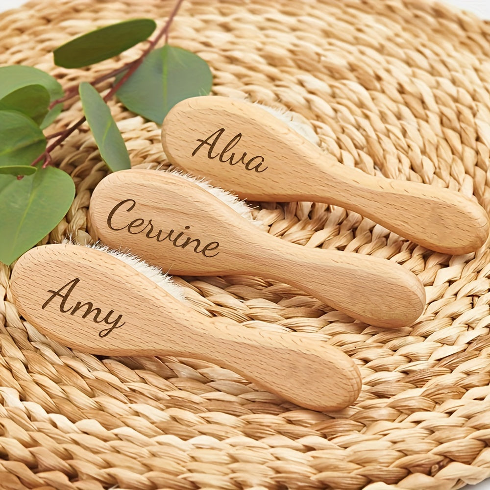 Personalized Wooden Hair Brush with Engraving, featuring Ramadan Sheep, Star, and Moon design. Customize with a name for a unique and thoughtful gift, perfect for Mother's Day or a birthday celebration. A special souvenir to cherish.