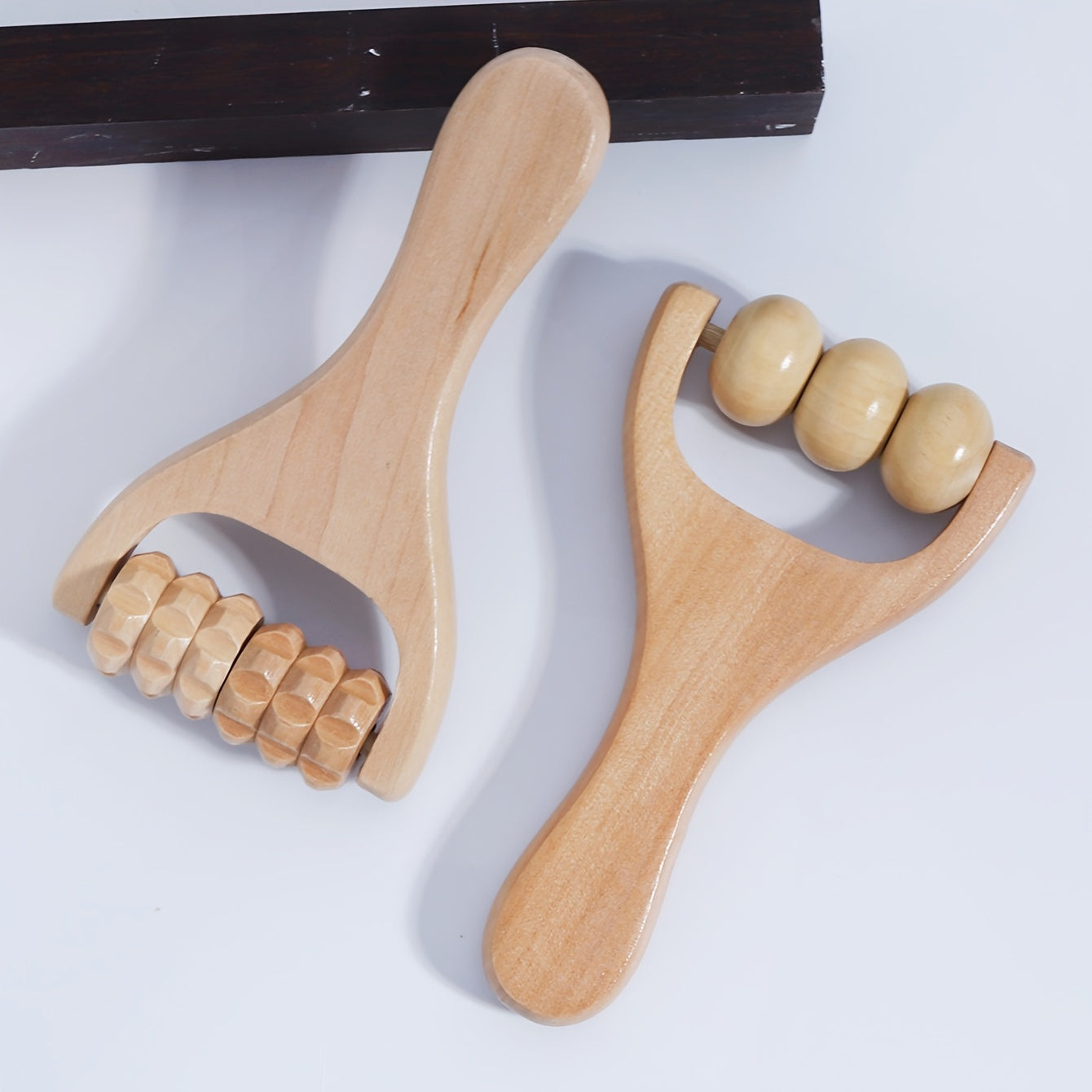 Wooden massage roller for back and abdomen - professional body muscle tool, chemical-free material, cellulite treatment, home fitness equipment.