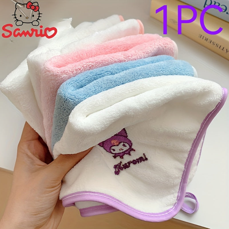 Sanrio Kuromi va Do'stlar 100% Polyester Kvadrat Yuz Sochiq, Zamonaviy Multfilm Naqshi bilan, Yumshoq va Singdiruvchi Trikotaj Matolari, 5gsm, Mashinada Yuvish Mumkin