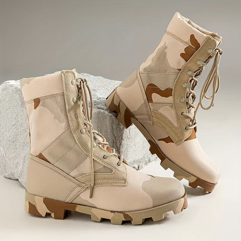 Men's Mid-Calf Hiking Boots with Anti-Slip Camouflage Design.